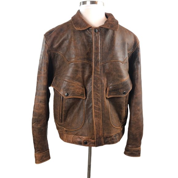 Pioneer Wear Distressed Men's Bomber Style Brown Lamb Leather Jacket Size 44 - Picture 14 of 16